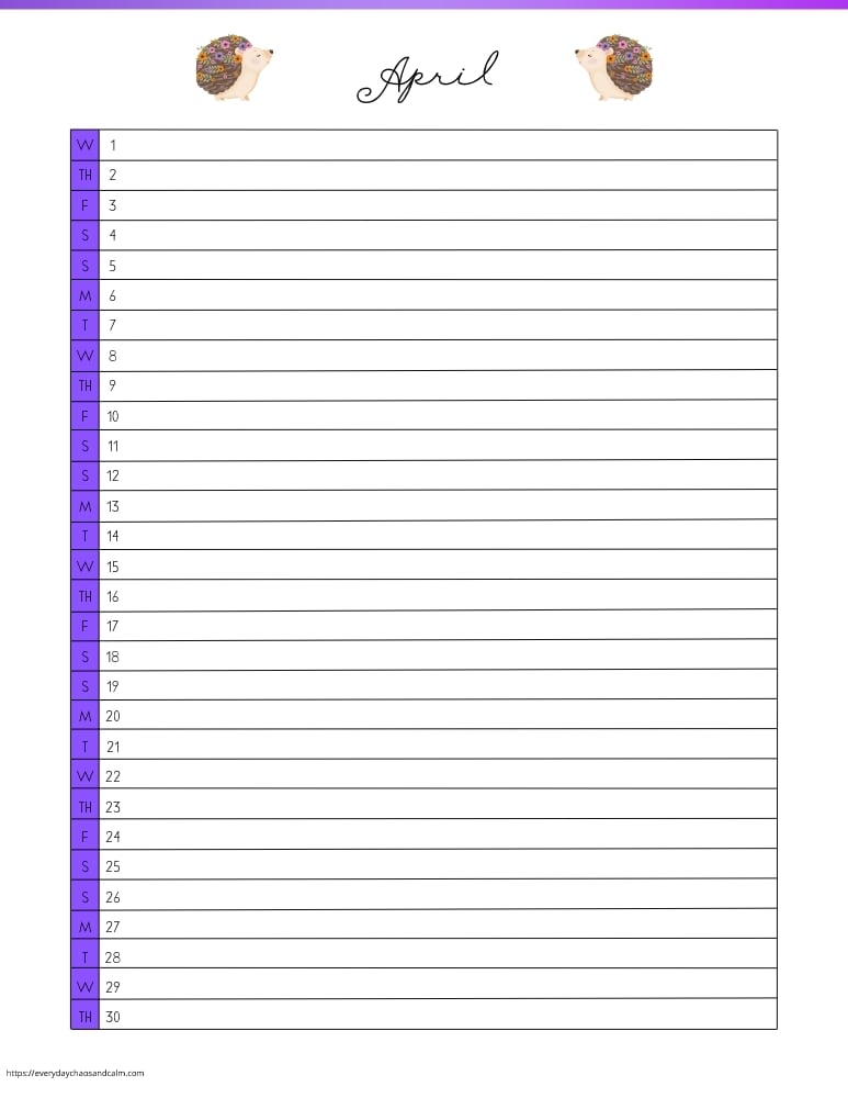 vertical printable April 2026 