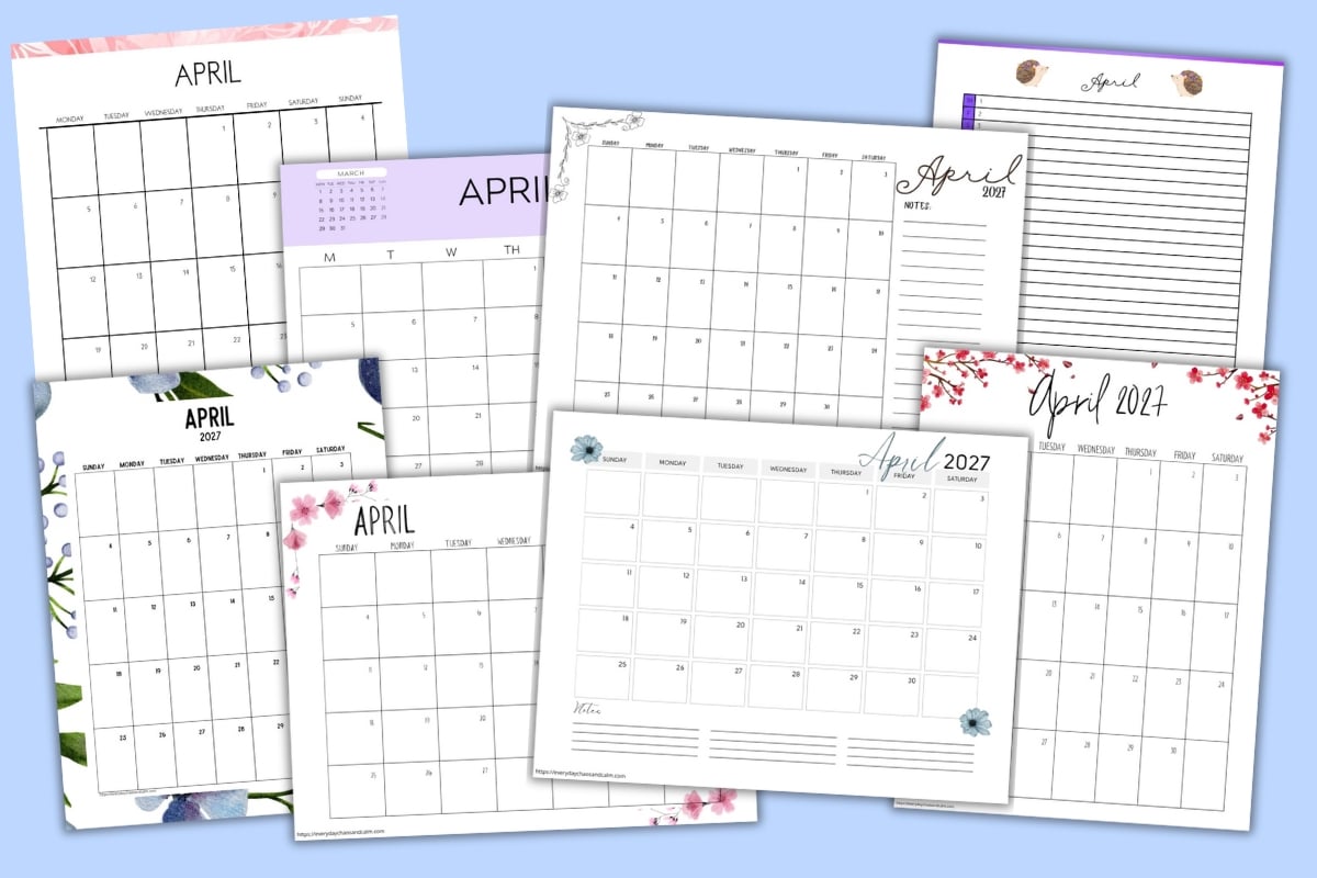printable april 2027 calendars