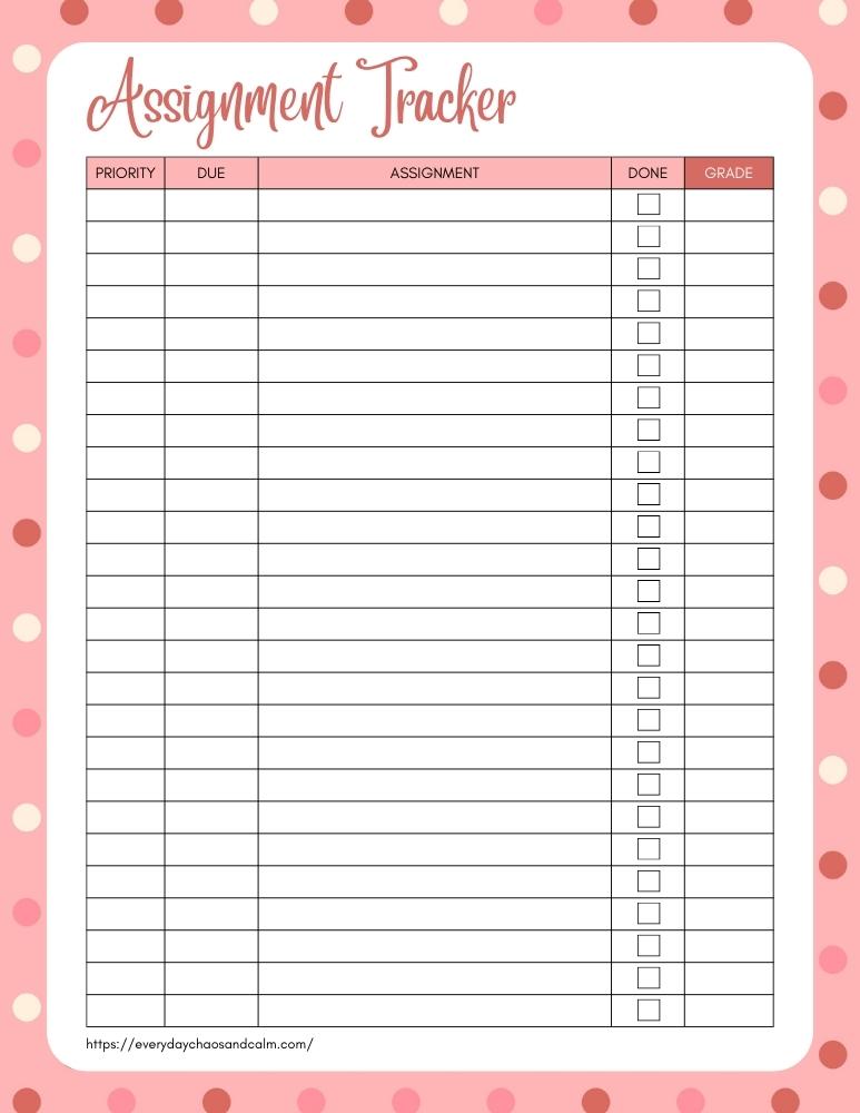 Free Printable Assignment Trackers For Students