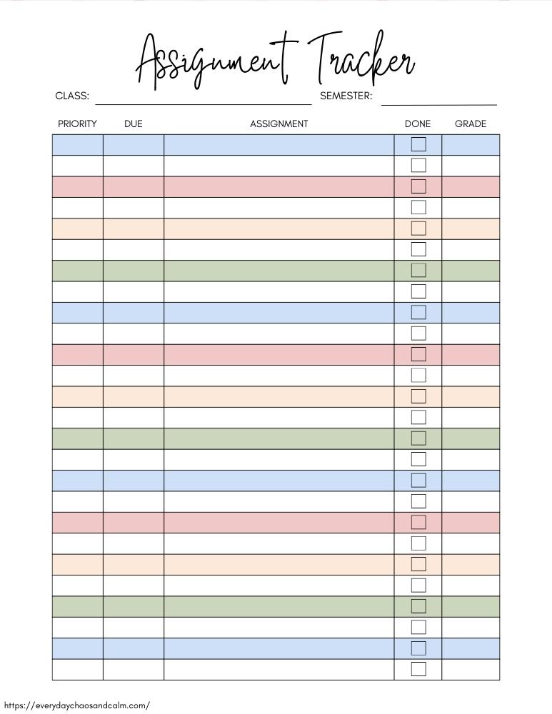 Assignment Tracker Template Pdf Printable For All Stu Vrogue co