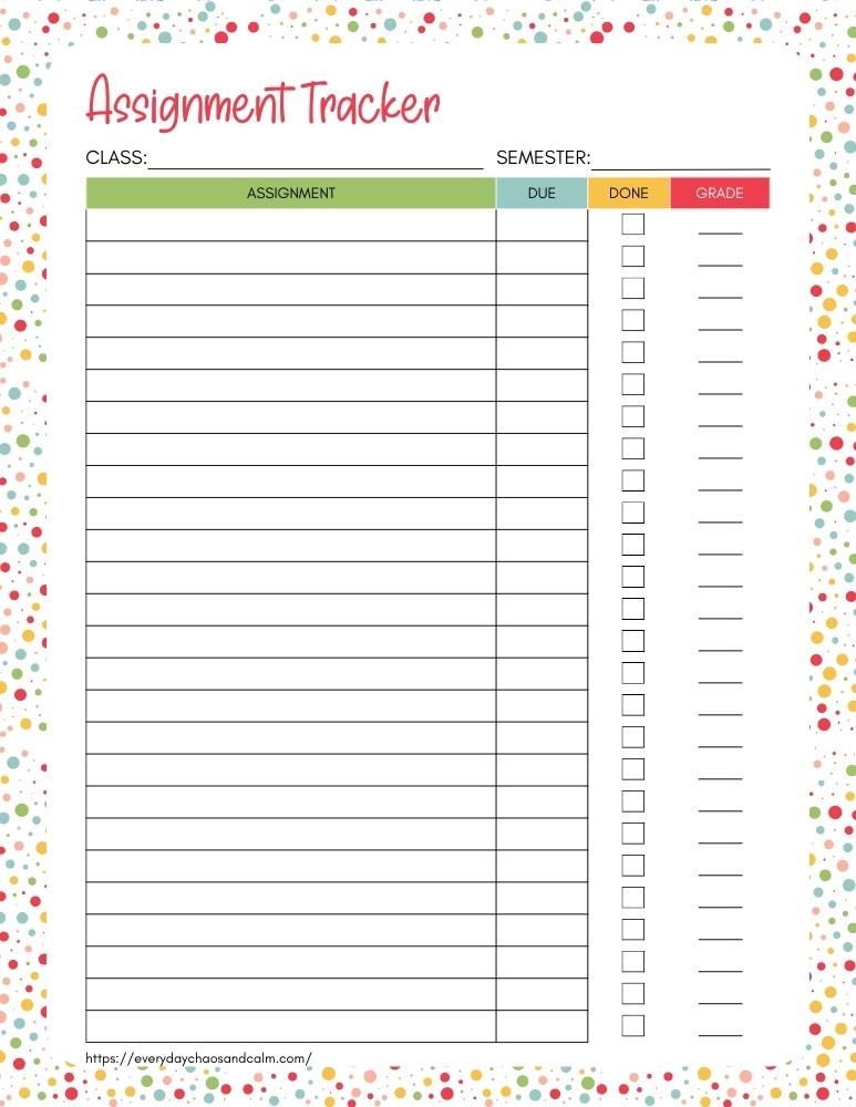Assignment Chart Printable
