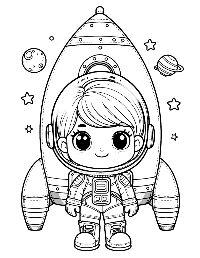 astronaut coloring page, PDF, instant download, kids