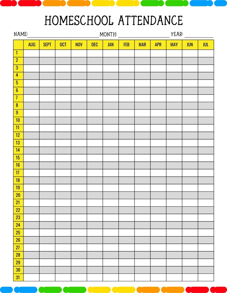 printable weekly attendance sheet for school