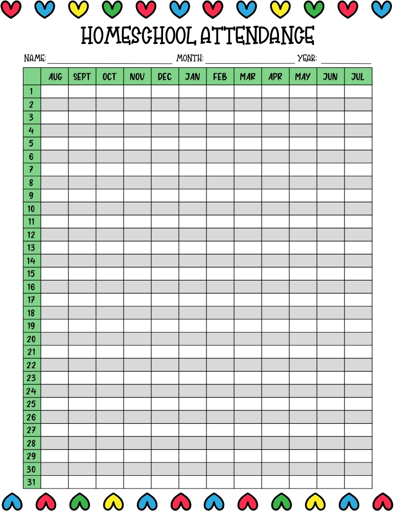 printable weekly attendance sheet for school