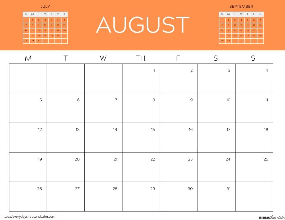 printable August 2024 calendar- monday start