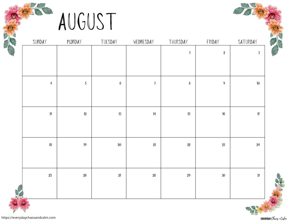 printable August 2024 calendar- sunday start