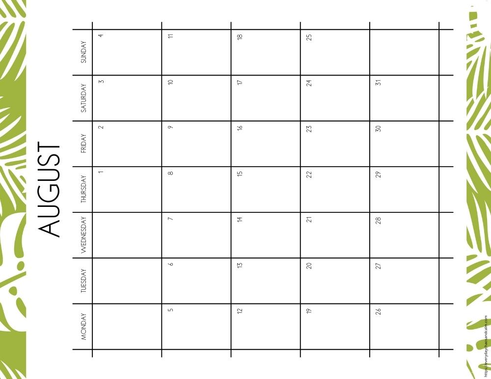 vertical printable August 2024 calendar- monday start