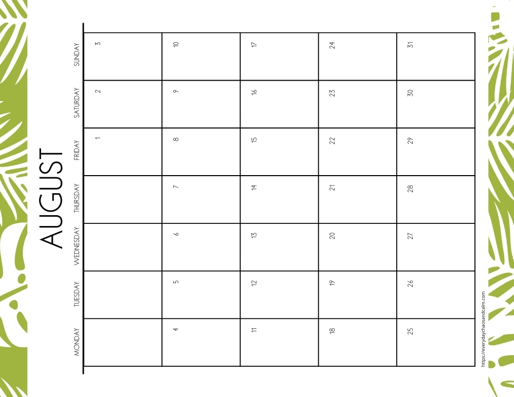 Free Printable August 2025 Calendars