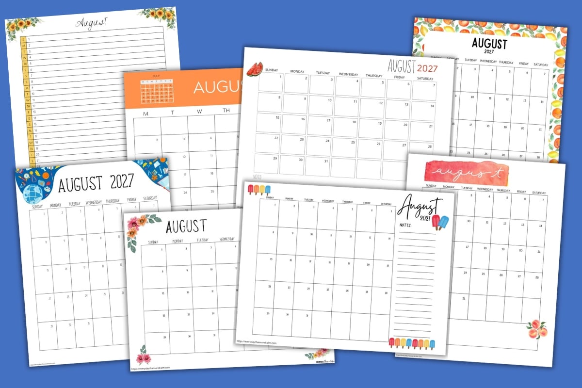 august 2027 calendars