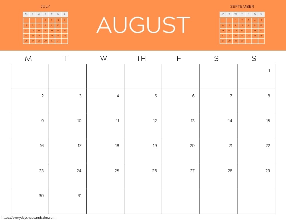 printable August 2027 calendar- monday start