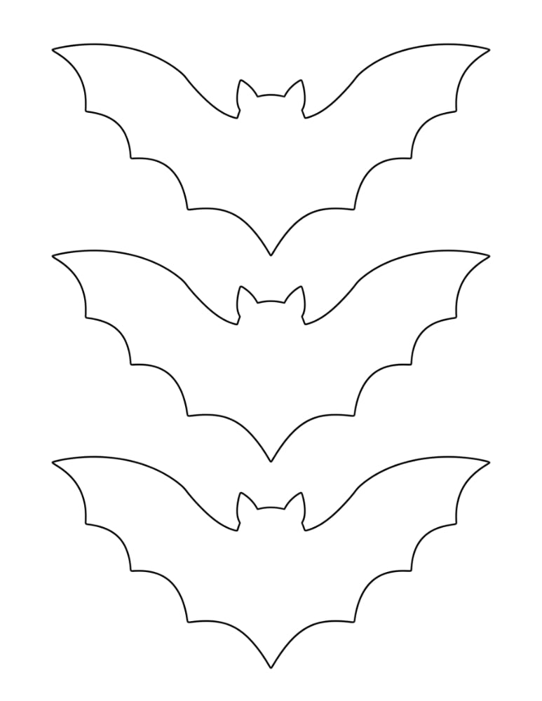 medium bat templates, multiple bat outlines on one page, kids Halloween silhouette craft, PDF, instant download