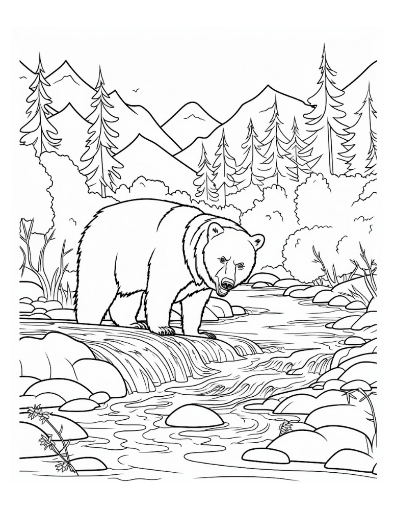 bear coloring page, PDF, instant download, kids