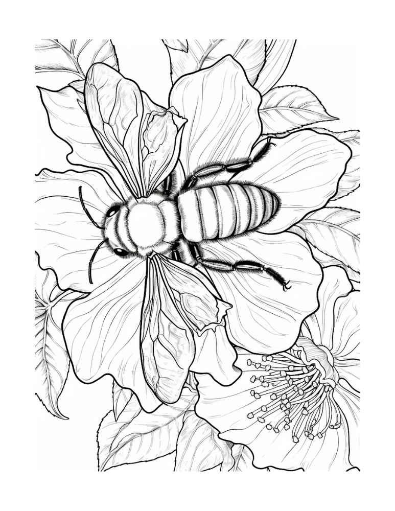bee coloring page, PDF, instant download, kids