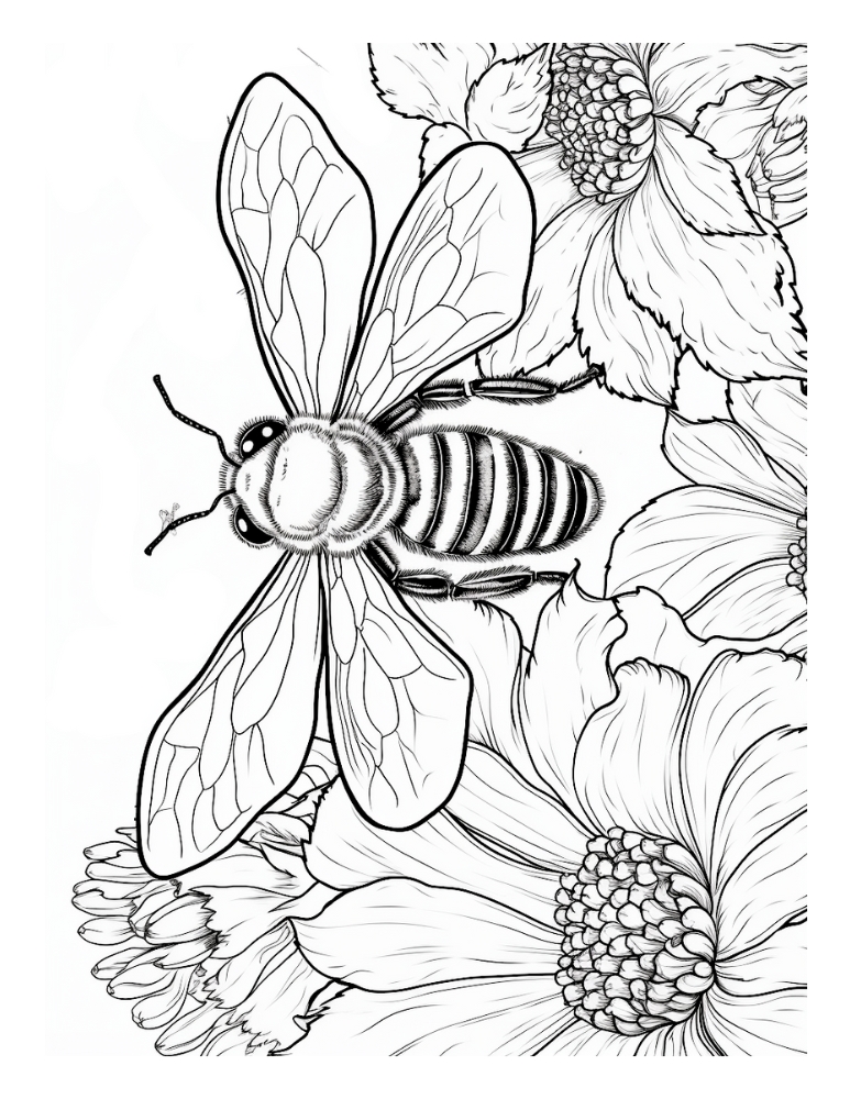 bee coloring page, PDF, instant download, kids