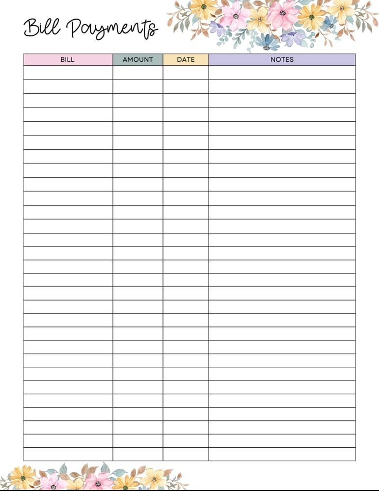 printable bill tracker, bill organizer, finance printable , PDF, instant download, 