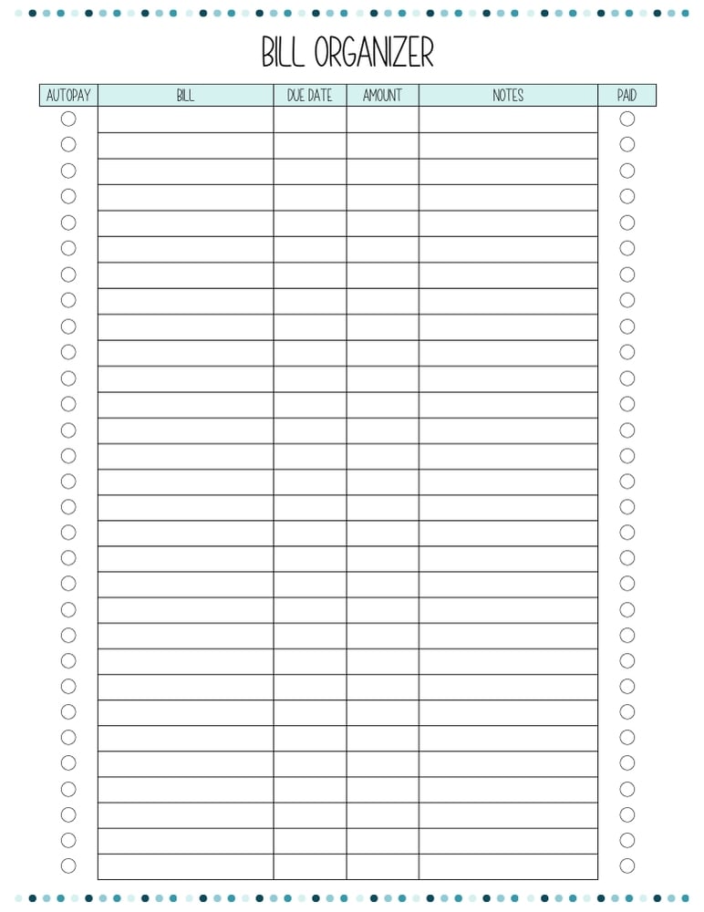 printable bill tracker, bill organizer, finance printable , PDF, instant download, 