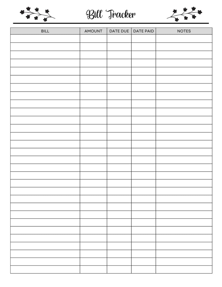 printable bill tracker, bill organizer, finance printable , PDF, instant download, 