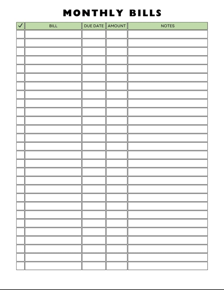 printable bill tracker, bill organizer, finance printable , PDF, instant download, 