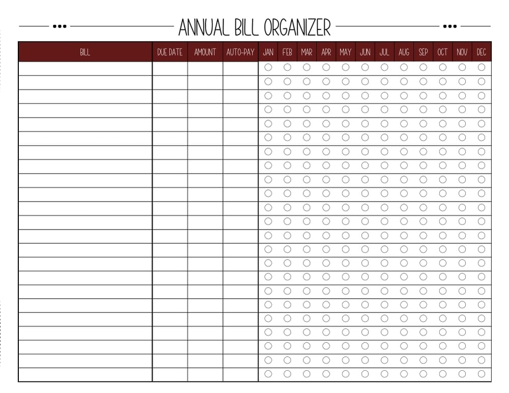 printable bill tracker, bill organizer, finance printable , PDF, instant download, 