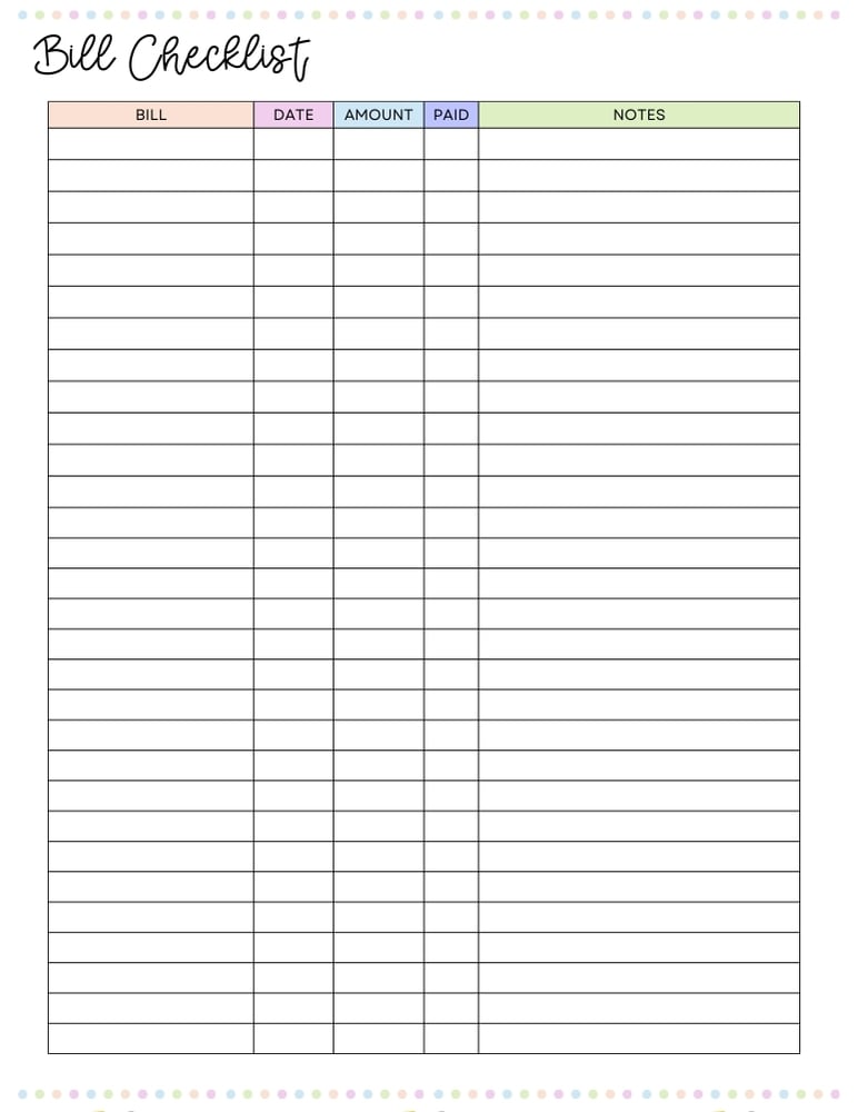 printable bill tracker, bill organizer, finance printable , PDF, instant download, 