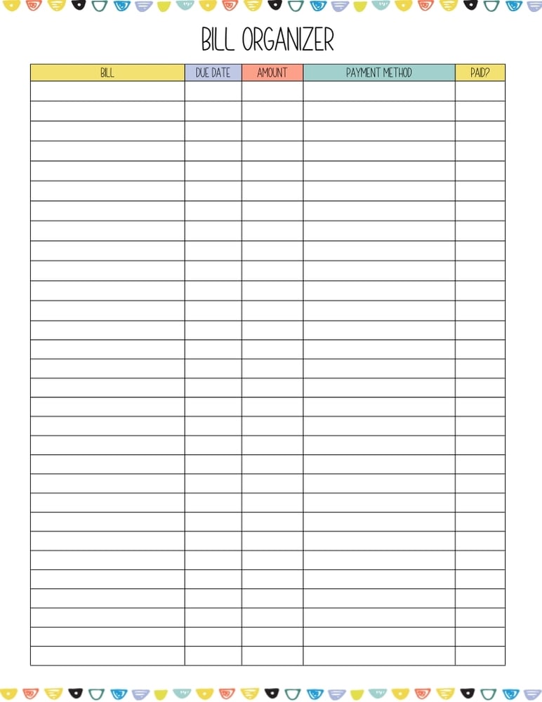 printable bill tracker, bill organizer, finance printable , PDF, instant download, 