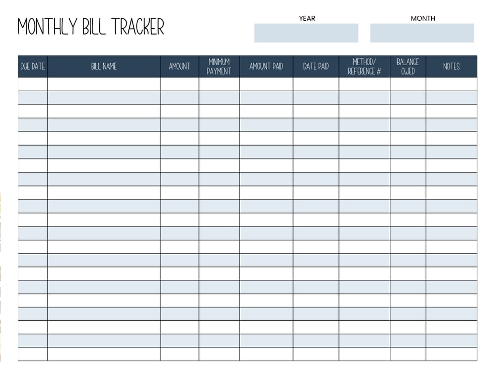 printable bill tracker, bill organizer, finance printable , PDF, instant download, 