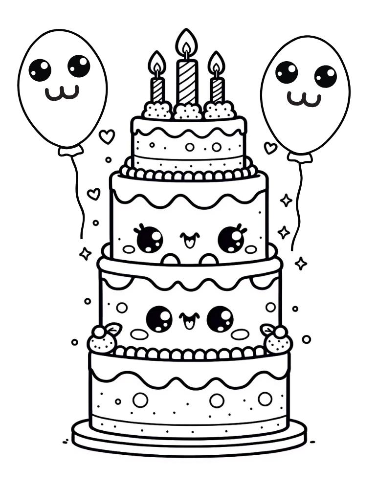 birthday cake coloring page, PDF, instant download, kids