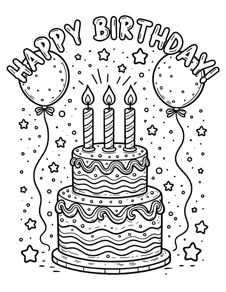 birthday cake coloring page, PDF, instant download, kids