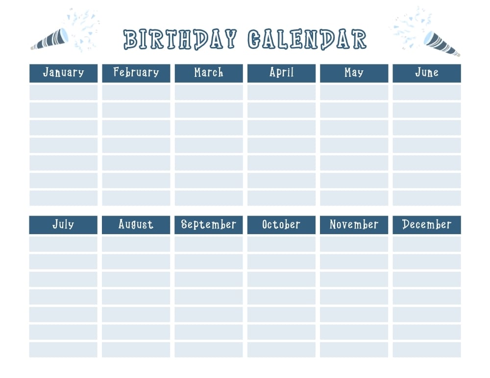simple birthday calendar printable, yearly birthday tracker sheet, household binder organizer, PDF, instant download