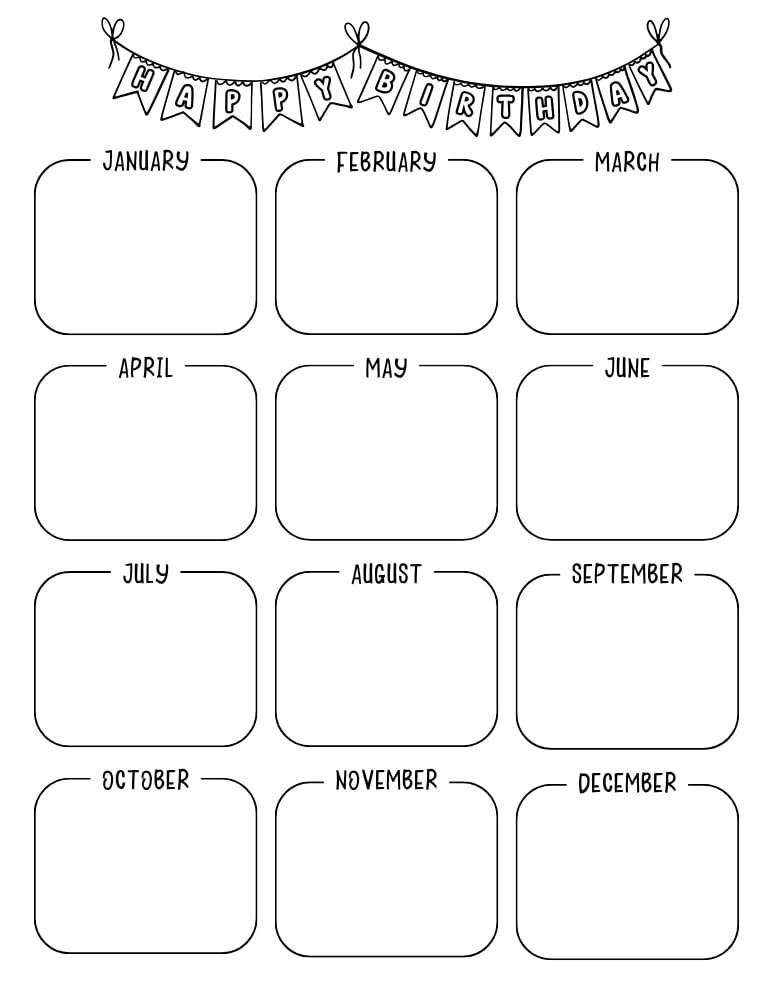 birthday calendar printable document, monthly birthday tracker sheet, family dates reference page, PDF, instant download