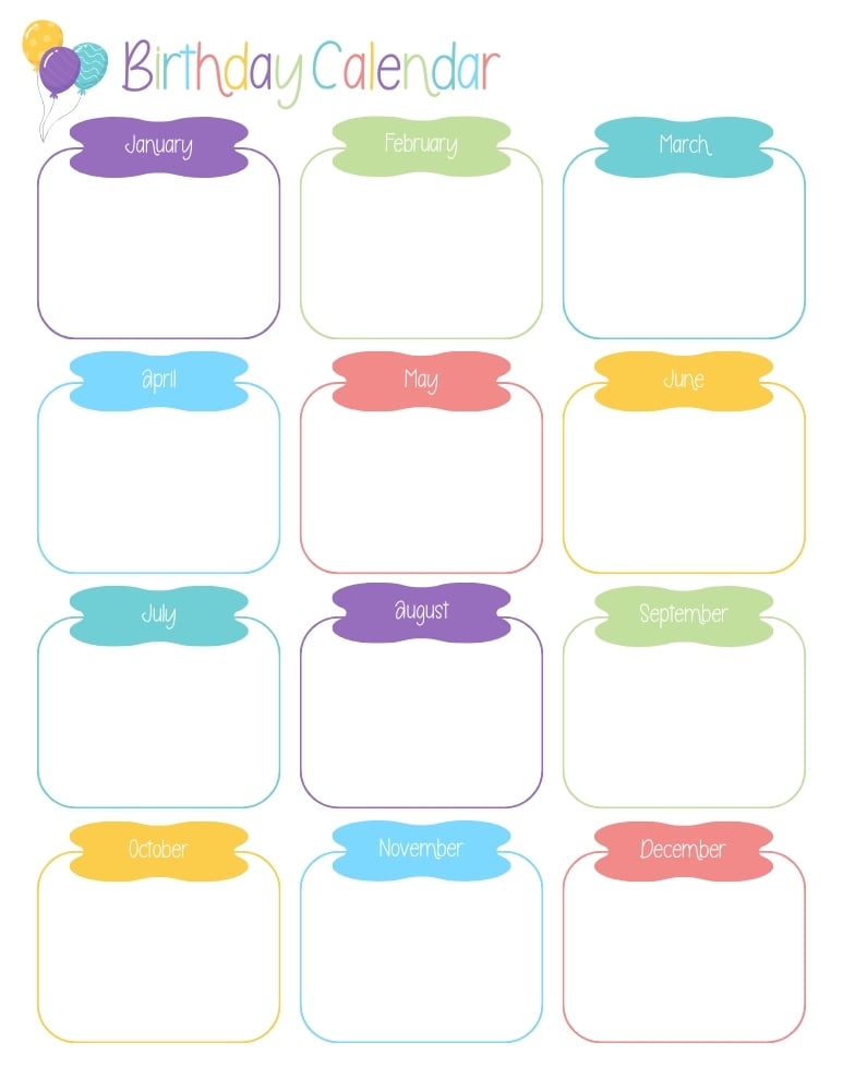 birthday tracker template, monthly birthday calendar printable, home organization log, PDF, instant download