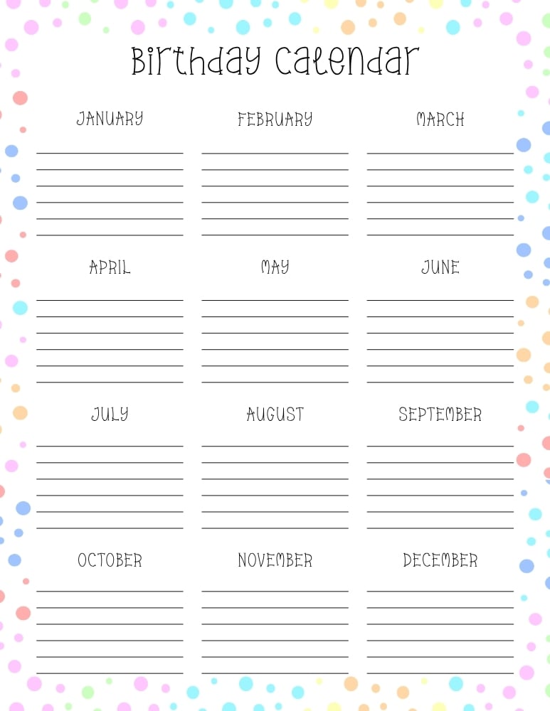 birthday tracker log, clean birthday calendar printable for planners, celebration record page, PDF, instant download