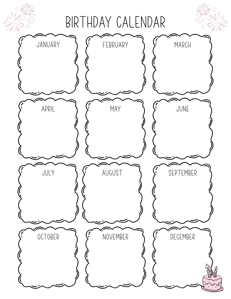 birthday calendar printable planner insert, special dates tracker, perpetual annual celebration sheet, PDF, instant download