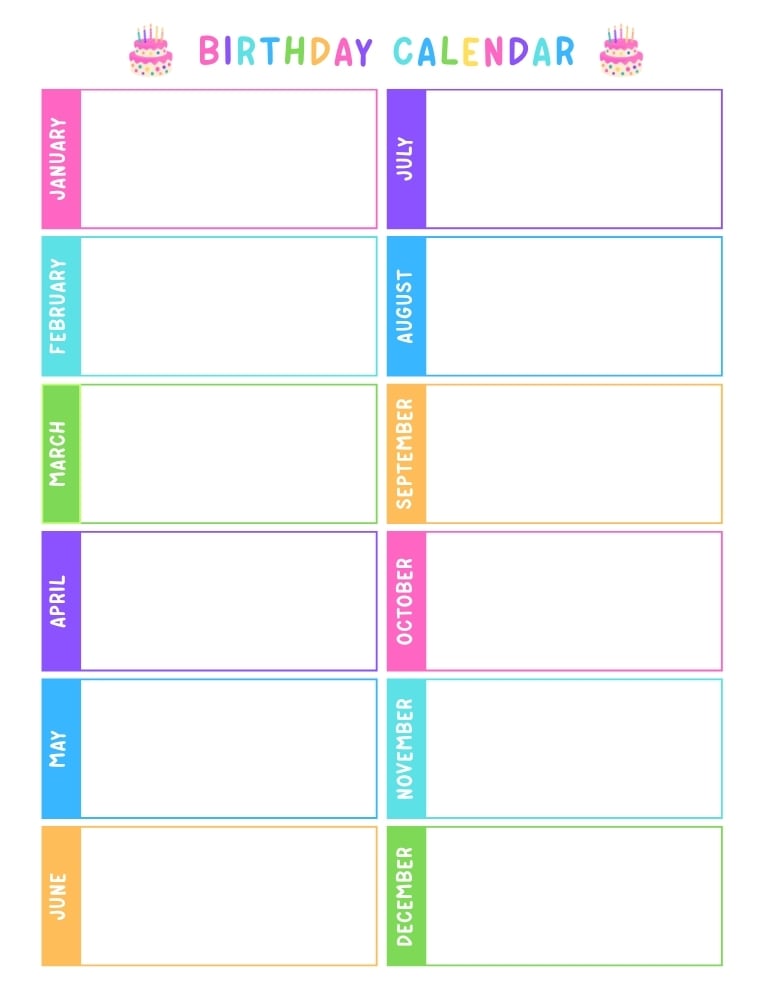 printable birthday calendar page, student birthday tracker for teachers, classroom display sheet, PDF, instant download