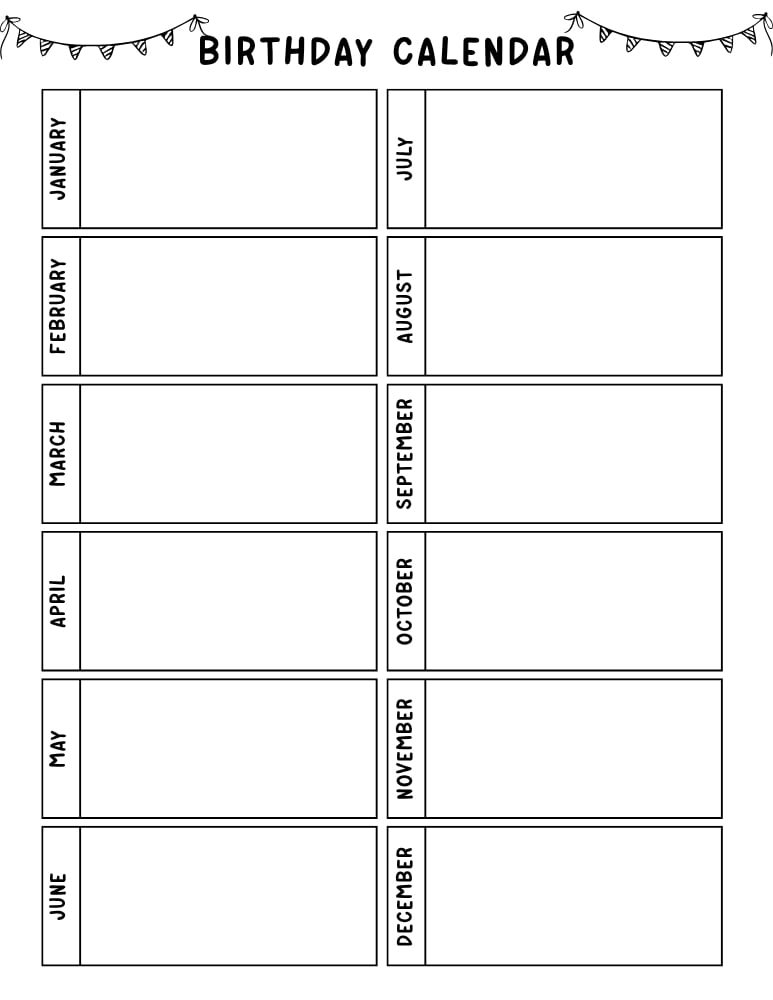 birthday tracker printable, annual dates organizer, birthday calendar printable template, PDF, instant download