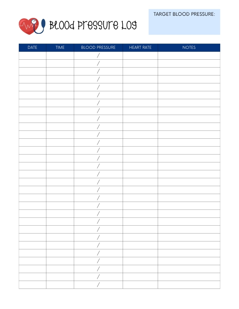 blood pressure log template, weekly health tracker for medical visits, printable monitoring log, PDF, instant download
