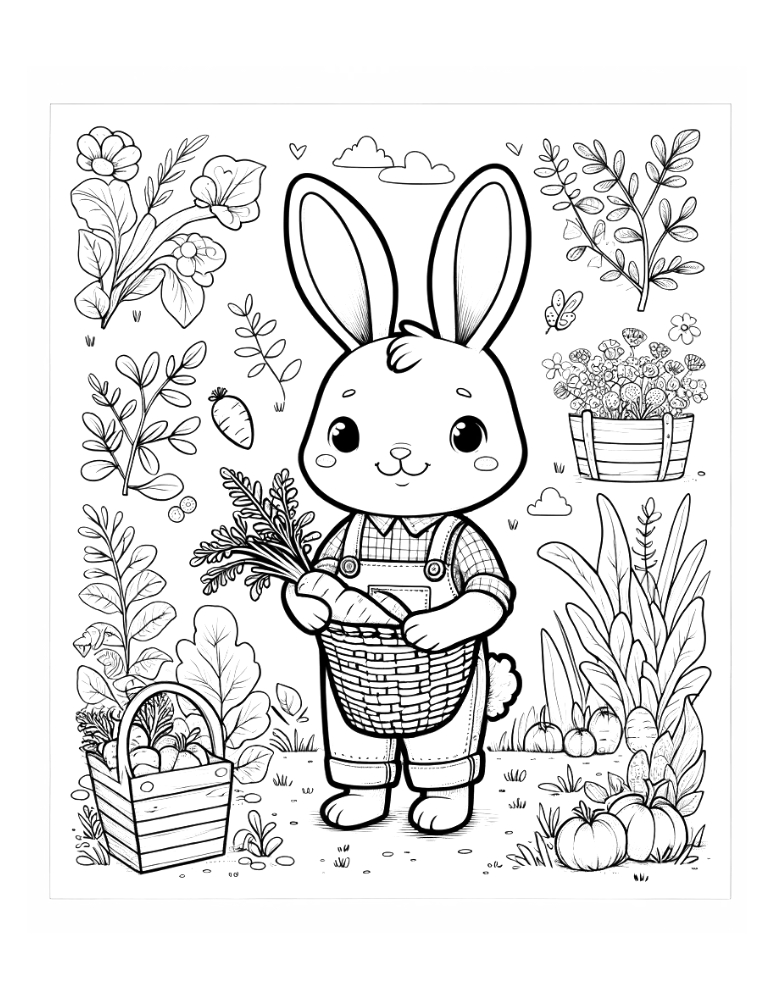 bunny coloring page, PDF, instant download, kids