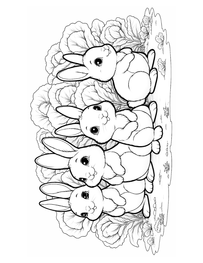 bunny coloring page, PDF, instant download, kids
