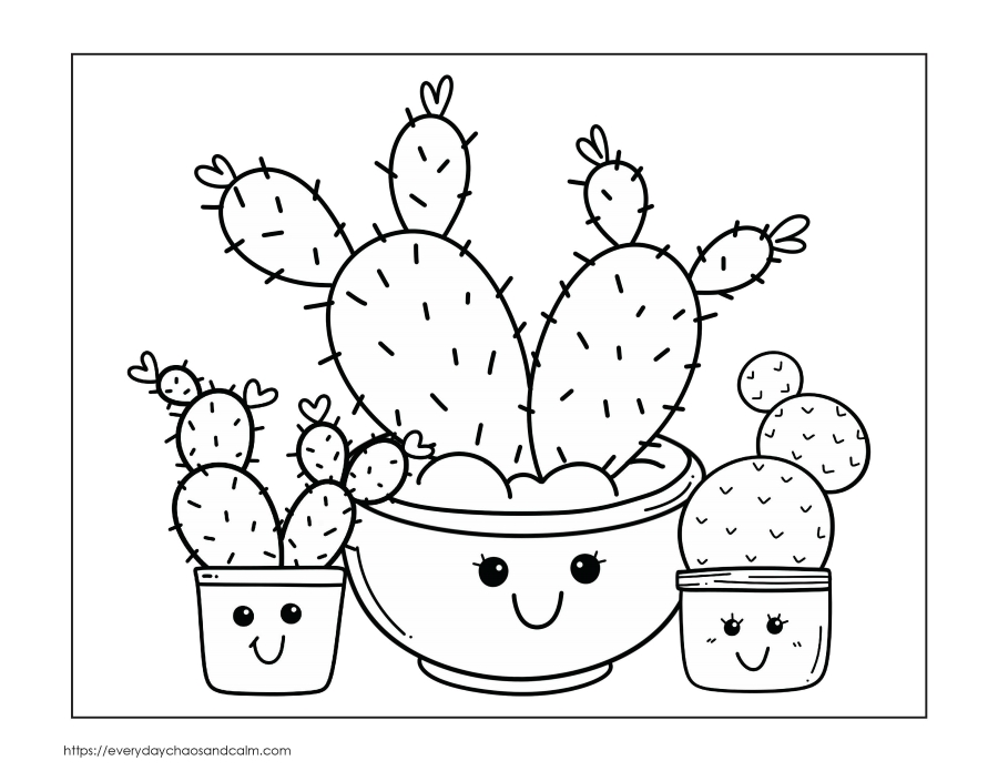 printable cactus coloring page for kids