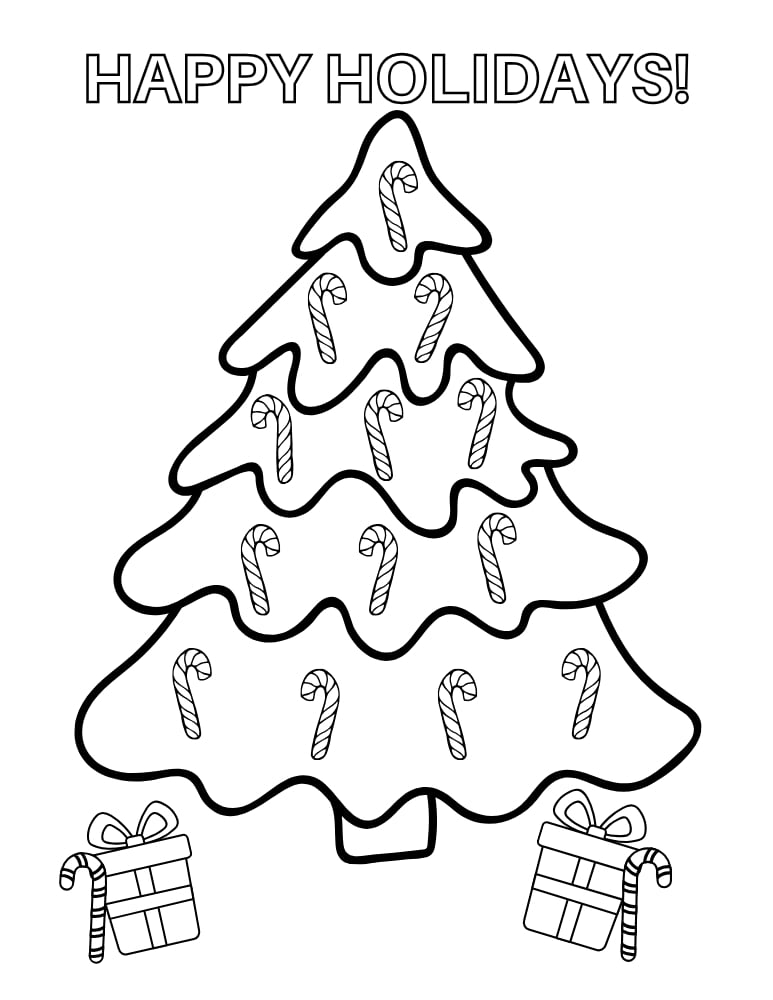 cute candy cane coloring page, festive sweets illustration, simple Christmas printable, PDF, instant download