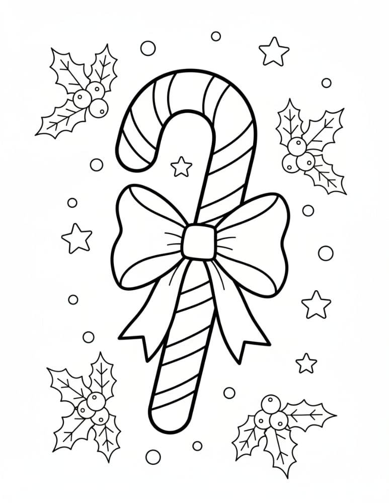 single candy canes coloring sheet, winter holiday theme, elementary school craft, PDF, instant download