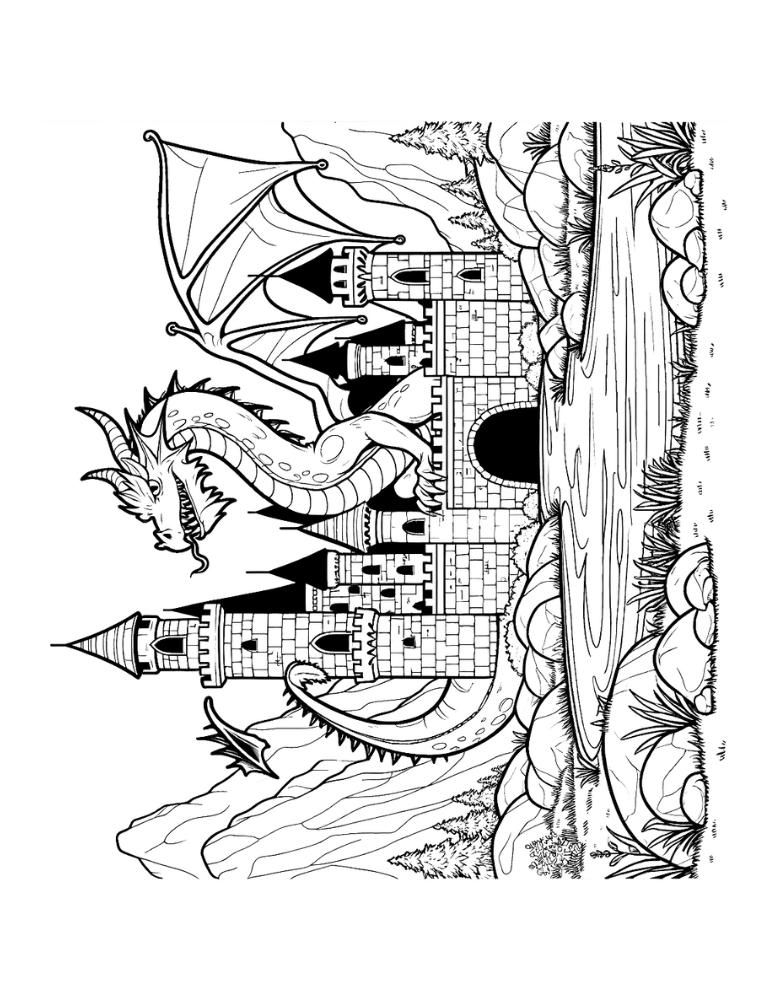 castle coloring page, PDF, instant download, kids