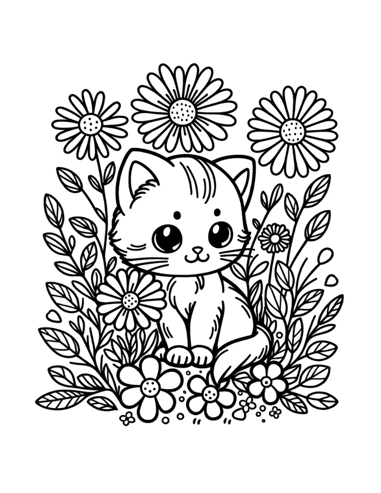 cat coloring page, PDF, instant download, kids