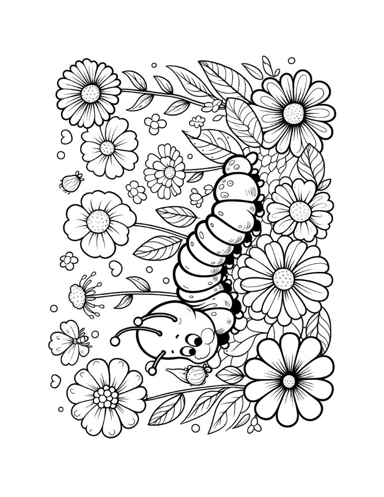 caterpillar coloring page, PDF, instant download, kids