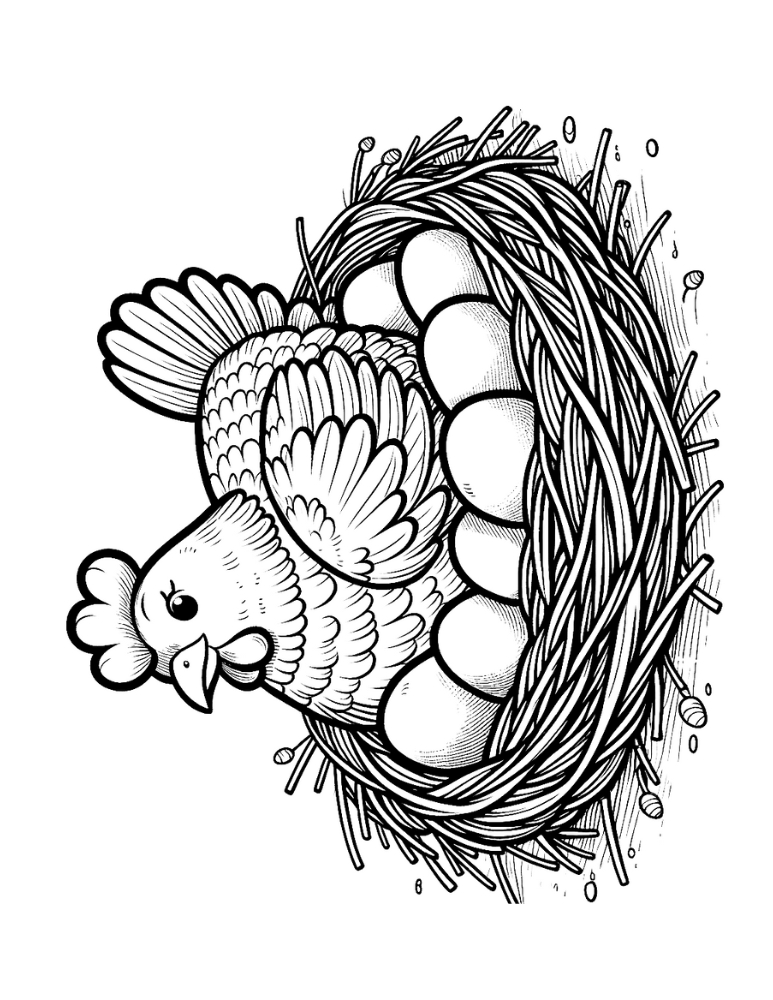 chicken coloring page, PDF, instant download, kids