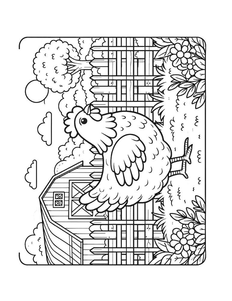 chicken coloring page, PDF, instant download, kids