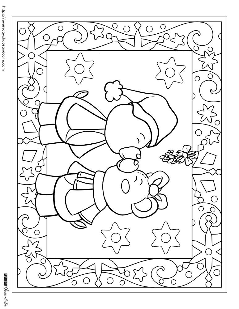printable CHristmas bear coloring pages, PDF, instant download, kids, coloring page