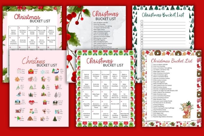 6 Free Printable Christmas Bucket Lists for Kids and Adults