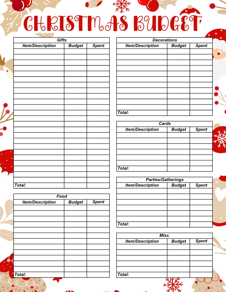 printable Christmas budget planner, finance PDF, instant download
