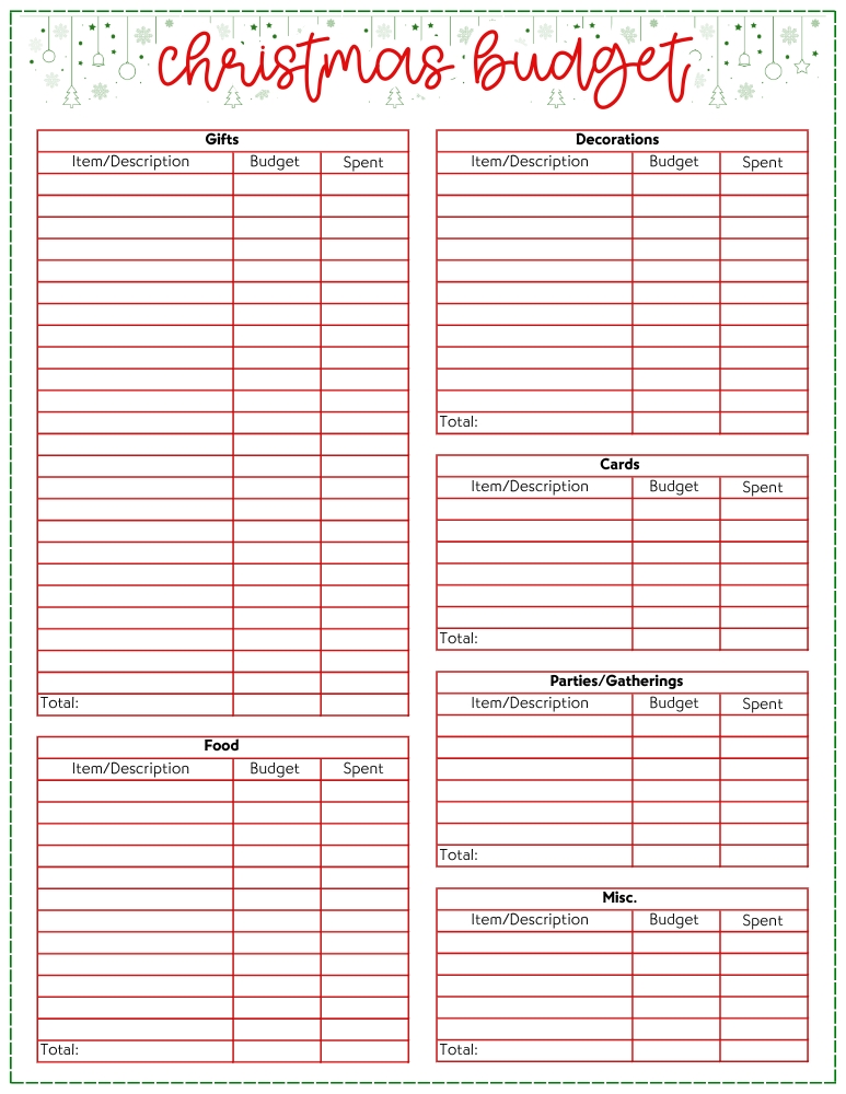 printable Christmas budget planner, finance PDF, instant download